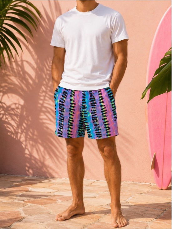 Vintage Other - Vintage 90s Neon Abstract Shorts | High Waisted Retro Festival Beach Shorts